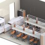 3D макет кабинета химии: шкаф вытяжной демонстрационный, стол учителя лабораторный, стол демонстрационный, стол лабораторный островной с надстройкой